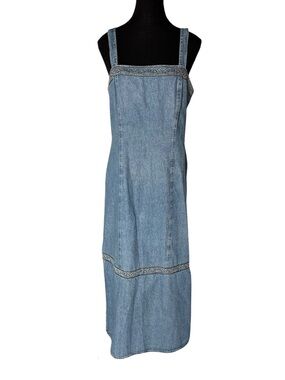 SKETCHES Vintage Sleeveless Denim Maxi Jean Dress Paisley Embellishment Size 12